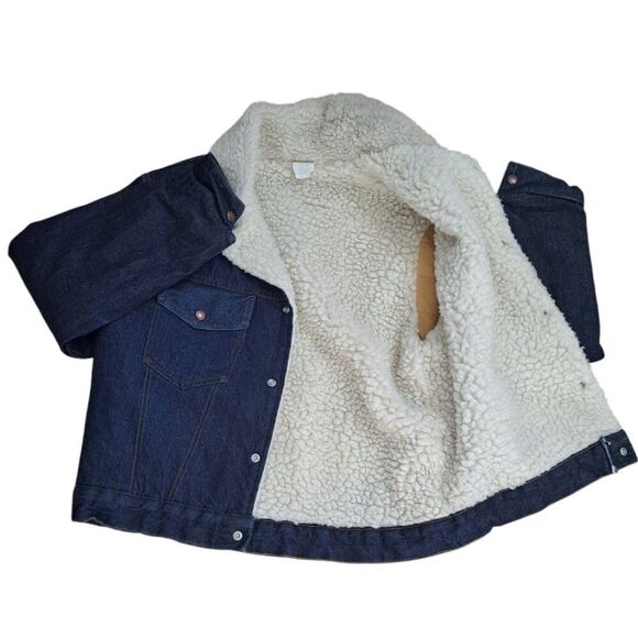 Nelson Men's Blue Denim Vintage Trucker Jacket Sherpa Lined Snap Closure Sz 42 - Picture 5 of 8